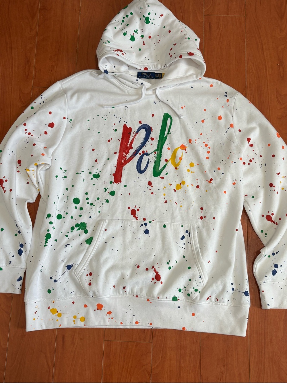 Polo Ralph Lauren White Paint Splatter Hoodie Mens 2XL